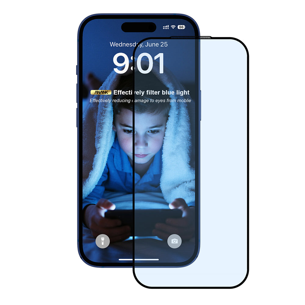 Folie de protectie Ecran Anti Blue Light Anank 5X Reinforced pentru Apple iPhone 17 Pro, Sticla Securizata, Full Glue, 2.5D, Neagra