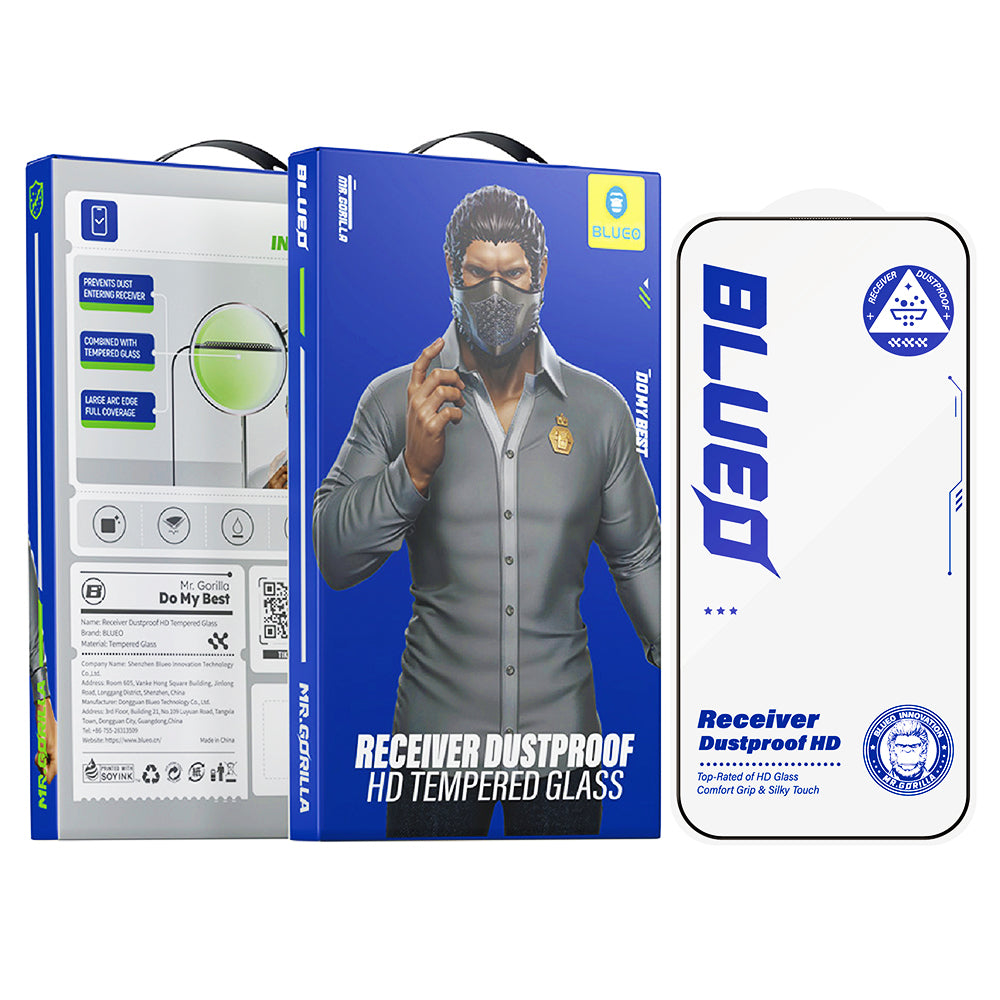 Folie de protectie Ecran Blueo Anti-Dust HD pentru Apple iPhone 15 Pro Max, Sticla Securizata, Full Glue, Neagra