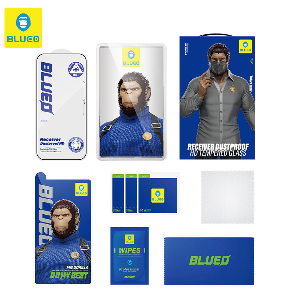 Folie de protectie Ecran Blueo Anti-Dust HD pentru Apple iPhone 15 Pro, Sticla Securizata, Full Glue, Neagra