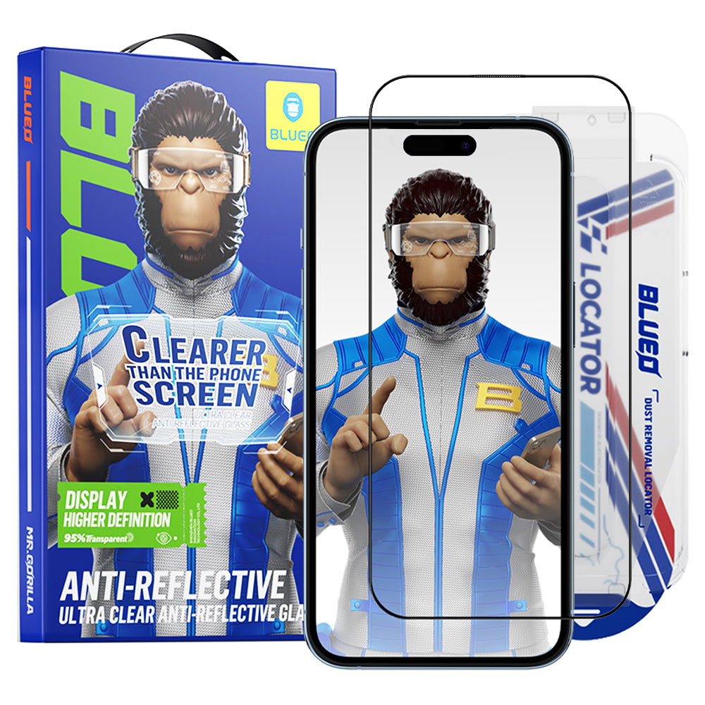 Folie de protectie Ecran Blueo Anti-Reflective HD Applicator Pro pentru Apple iPhone 15 Pro, Sticla Securizata, Full Glue, Neagra