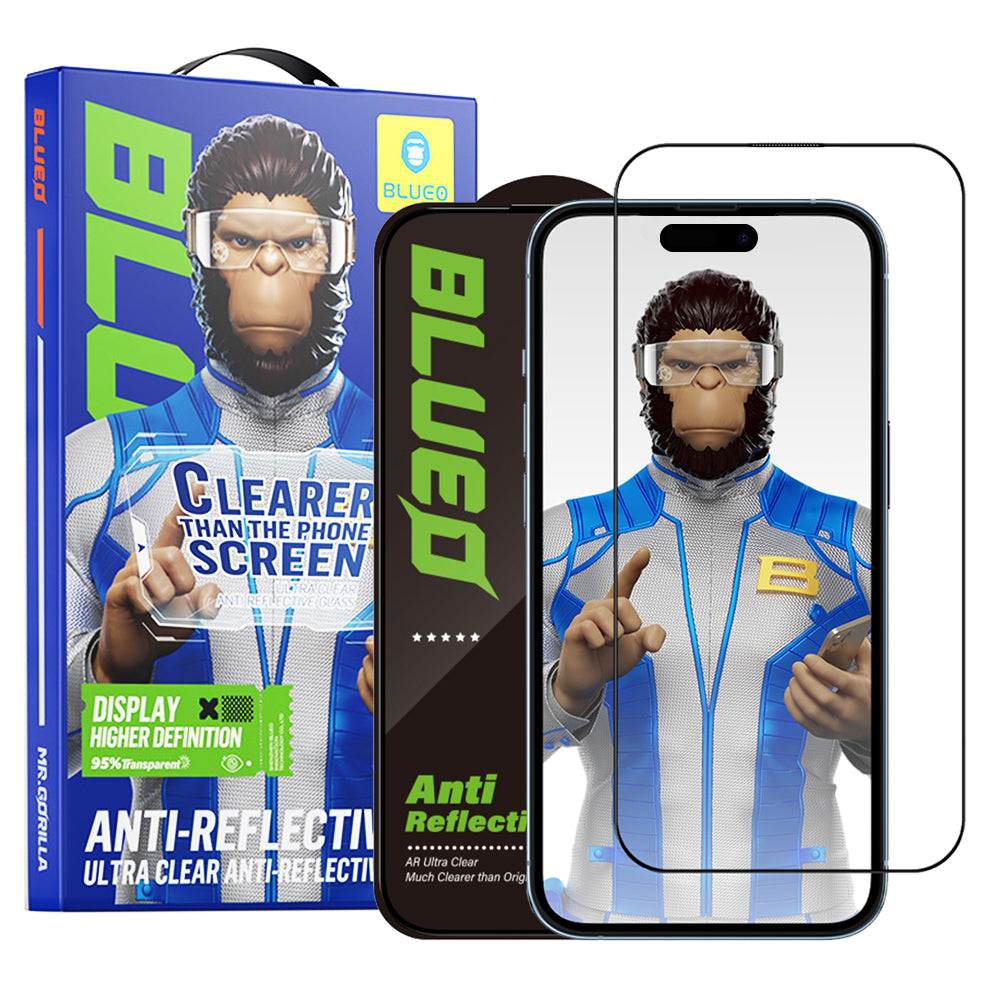 Folie de protectie Ecran Blueo Anti-Reflective HD pentru Apple iPhone 15 Pro, Sticla Securizata, Full Glue, Neagra