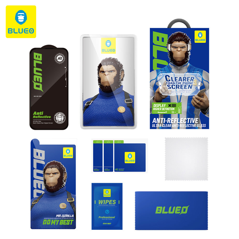 Folie de protectie Ecran Blueo Anti-Reflective HD pentru Apple iPhone 16 / 15, Sticla Securizata, Full Glue, Neagra