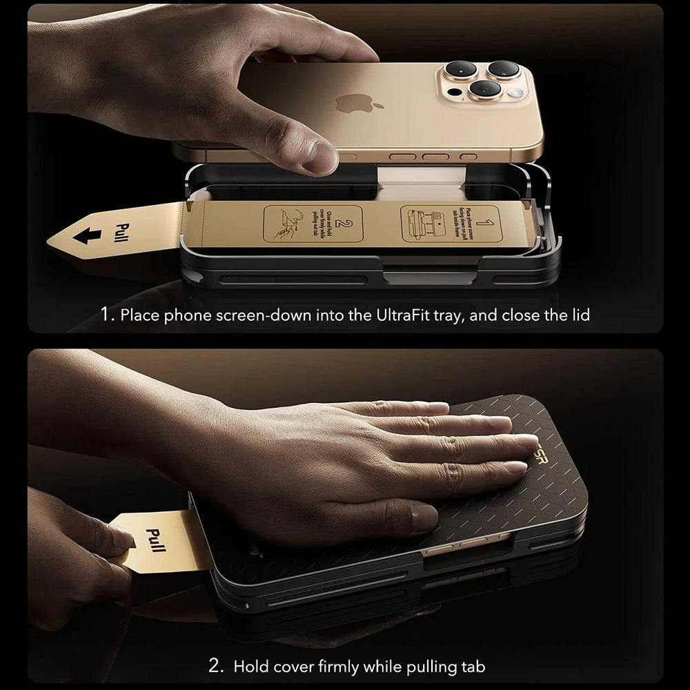 Folie de protectie Ecran ESR Corning UltraFit pentru Apple iPhone 17 Pro, Sticla Securizata, Full Glue, Set 3 bucati, Neagra