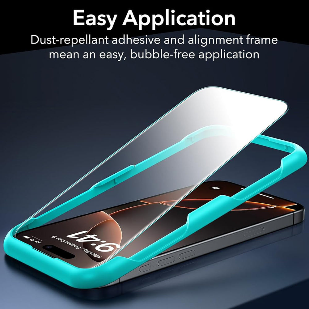 Folie de protectie Ecran ESR pentru Apple iPhone 17 / 16 Pro, Sticla Securizata, Full Glue, Set 3 bucati, Neagra