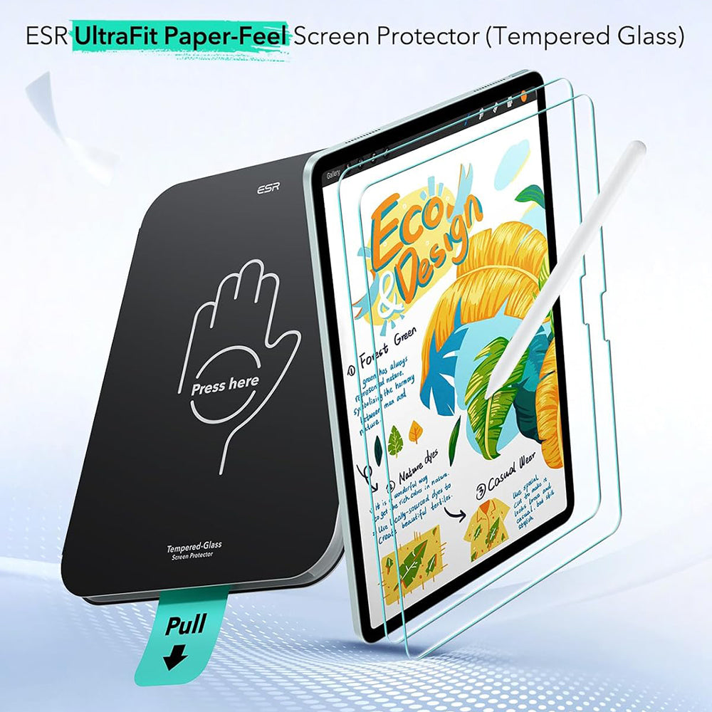 Folie de protectie Ecran ESR Paper Feel UltraFit pentru Apple iPad Air 13 (2026) / Pro 13 (2025), Plastic, Set 2 bucati