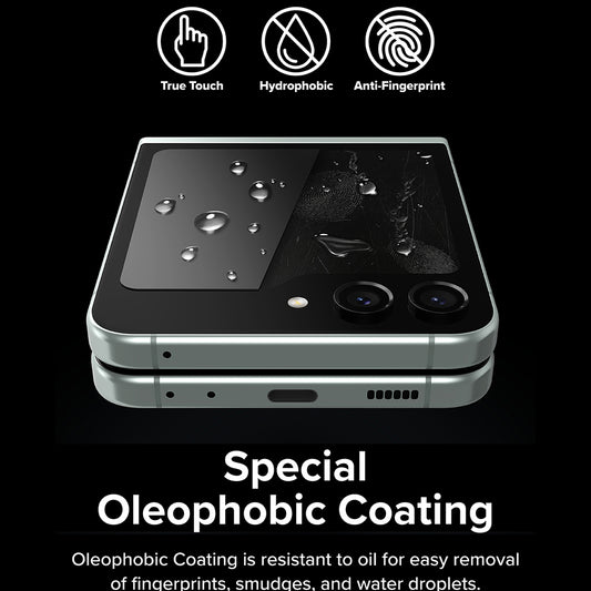 Folie de protectie Ecran Exterior Ringke pentru Samsung Galaxy Z Flip5 F731, Sticla Securizata, Full Glue, Set 2 bucati