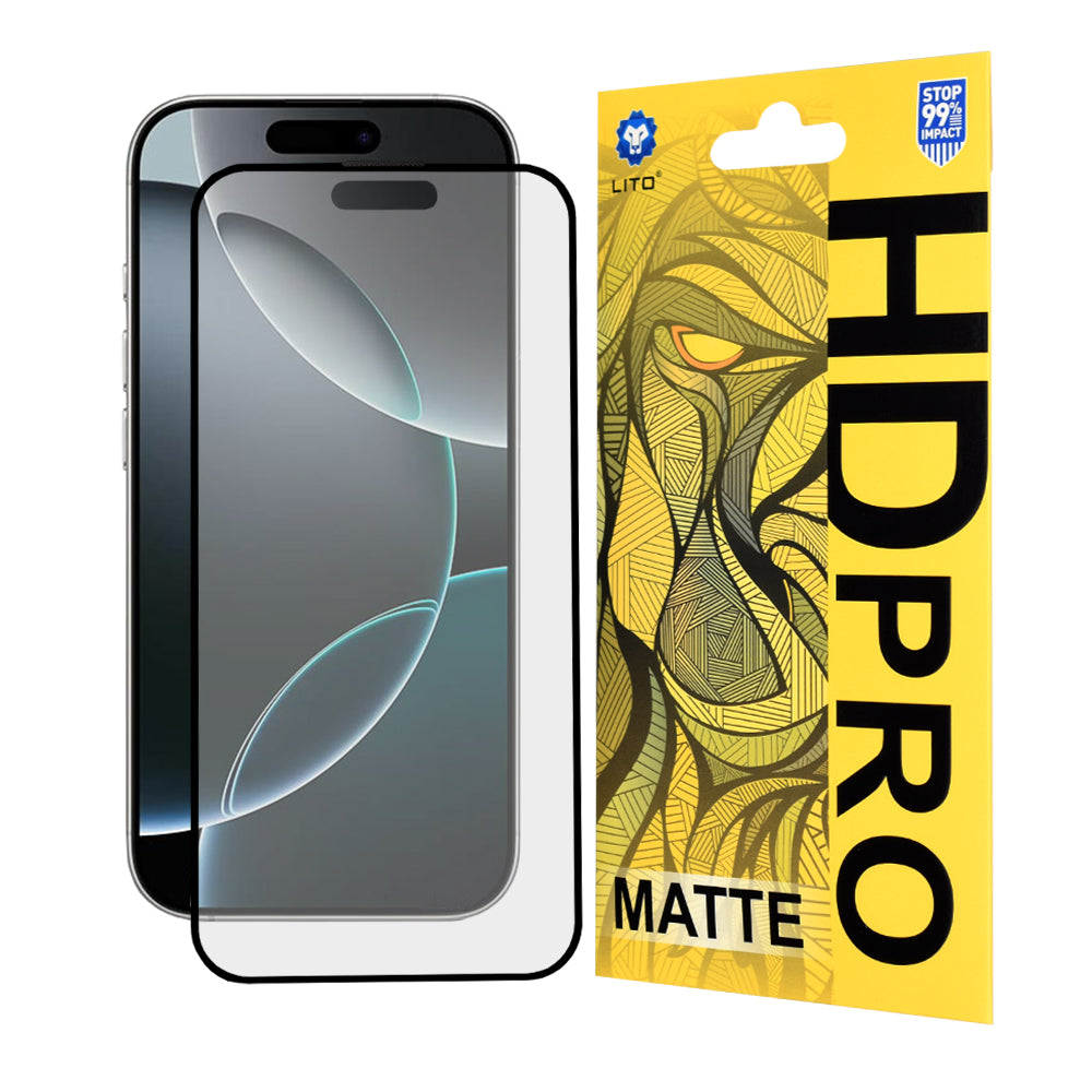 Folie de protectie Ecran Matte Lito HD Pro pentru Apple iPhone 16 Pro, Sticla Securizata, Full Glue, Neagra