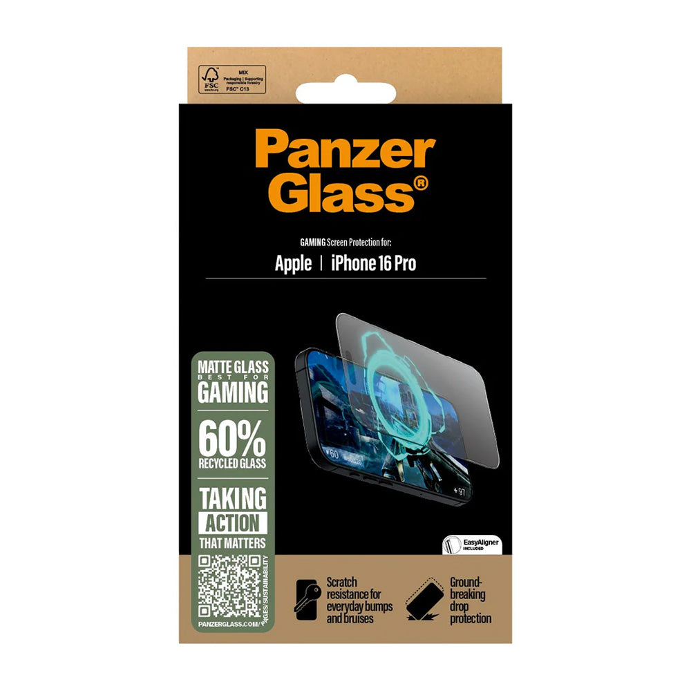 Folie de protectie Ecran Matte PanzerGlass Ultra-Wide Fit Gaming pentru Apple iPhone 16 Pro, Sticla Securizata, Full Glue, Neagra
