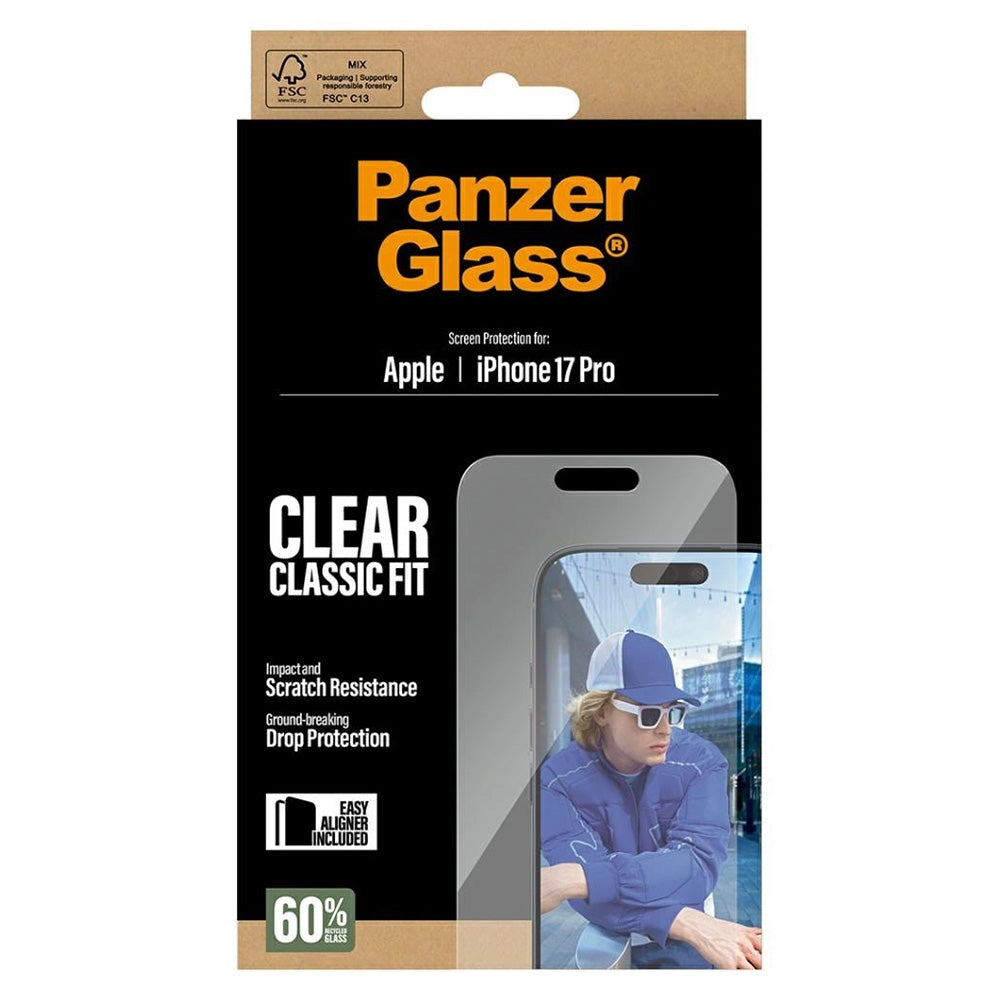 Folie de protectie Ecran PanzerGlass Classic Fit EasyAligner pentru Apple iPhone 17 Pro, Sticla Securizata, Full Glue