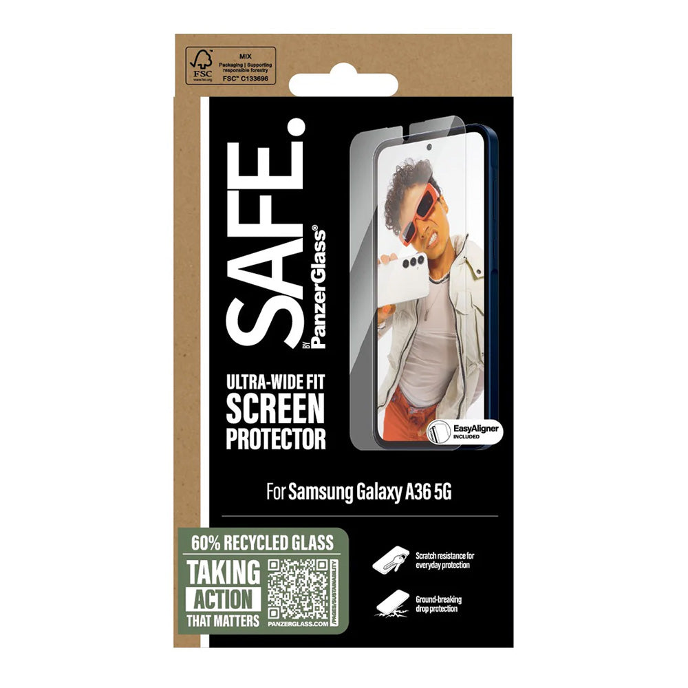 Folie de protectie Ecran PanzerGlass Safe. Ultra-Wide Fit EasyAligner pentru Samsung Galaxy A36 A366, Sticla Securizata, Full Glue