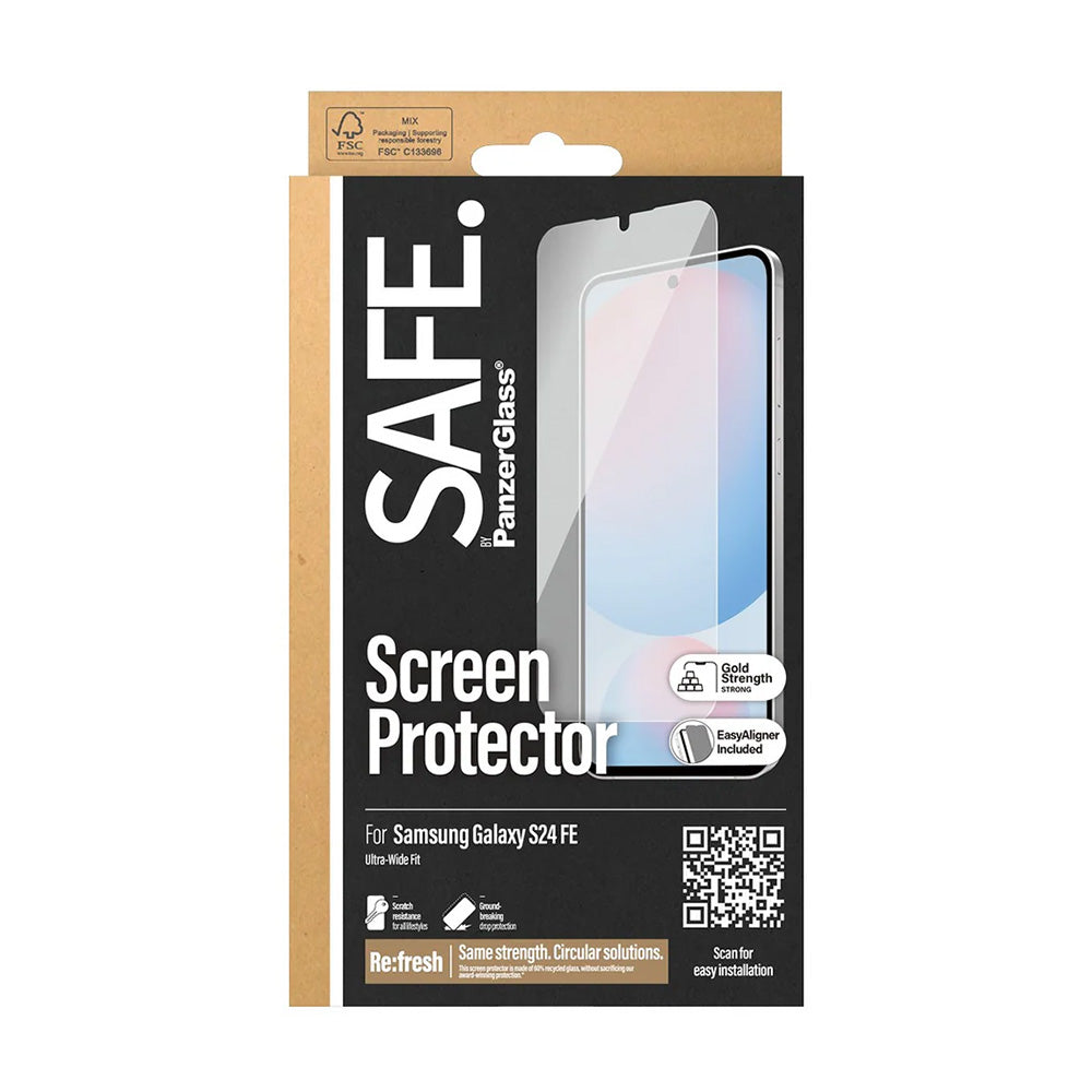 Folie de protectie Ecran PanzerGlass Safe. Ultra-Wide Fit EasyAligner pentru Samsung Galaxy S24 FE S721, Sticla Securizata, Full Glue