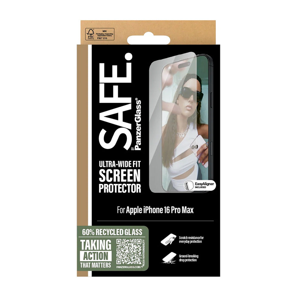 Folie de protectie Ecran PanzerGlass Safe. Ultra-Wide Fit pentru Apple iPhone 16 Pro Max, Sticla Securizata, Full Glue