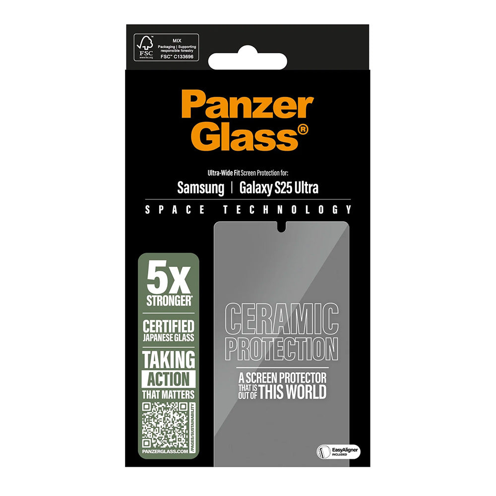 Folie de protectie Ecran PanzerGlass Ultra-Wide Ceramic EasyAligner pentru Samsung Galaxy S25 Ultra S938, Sticla Securizata, Full Glue