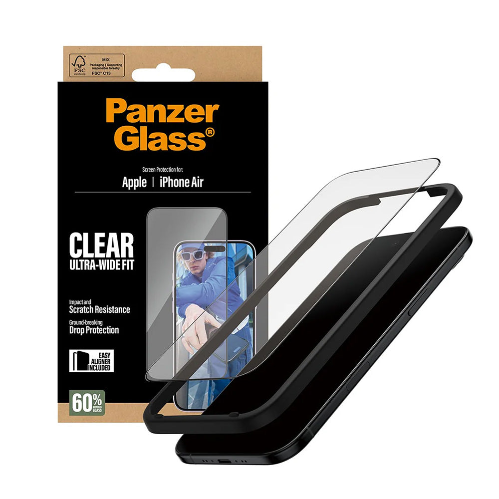 Folie de protectie Ecran PanzerGlass Ultra-Wide Fit EasyAligner pentru Apple iPhone 17 Air, Sticla Securizata, Full Glue, Neagra