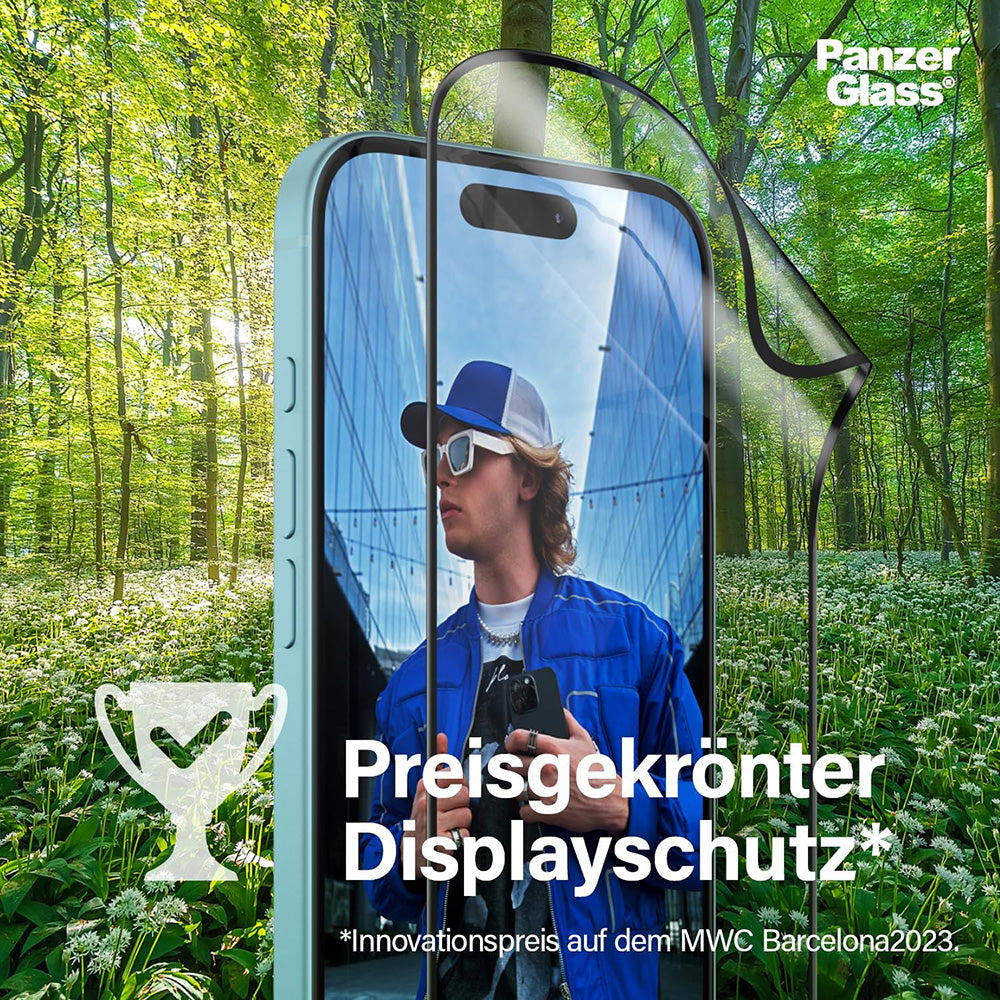 Folie de protectie Ecran PanzerGlass Ultra-Wide Fit EyeCare pentru Apple iPhone 16 Pro Max, Sticla Securizata, Full Glue, Neagra