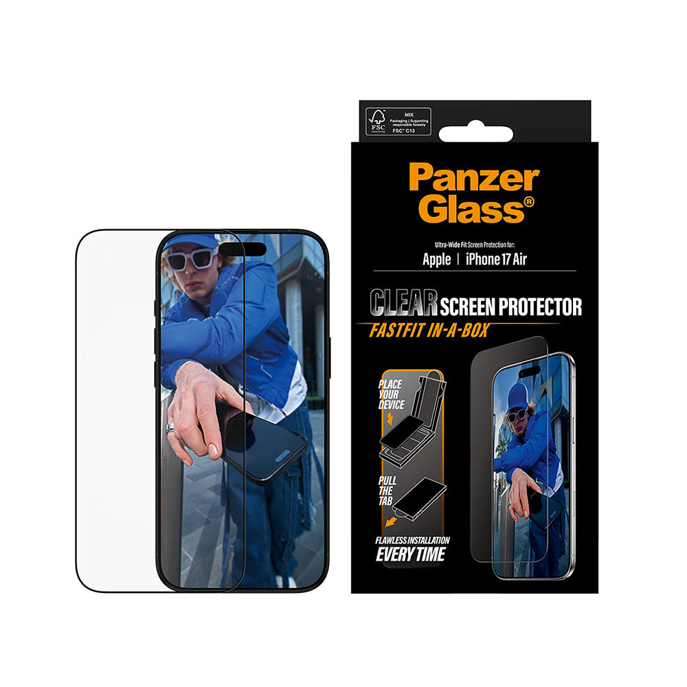 Folie de protectie Ecran PanzerGlass Ultra-Wide Fit Fastfit pentru Apple iPhone 17 Air, Sticla Securizata, Full Glue, Neagra