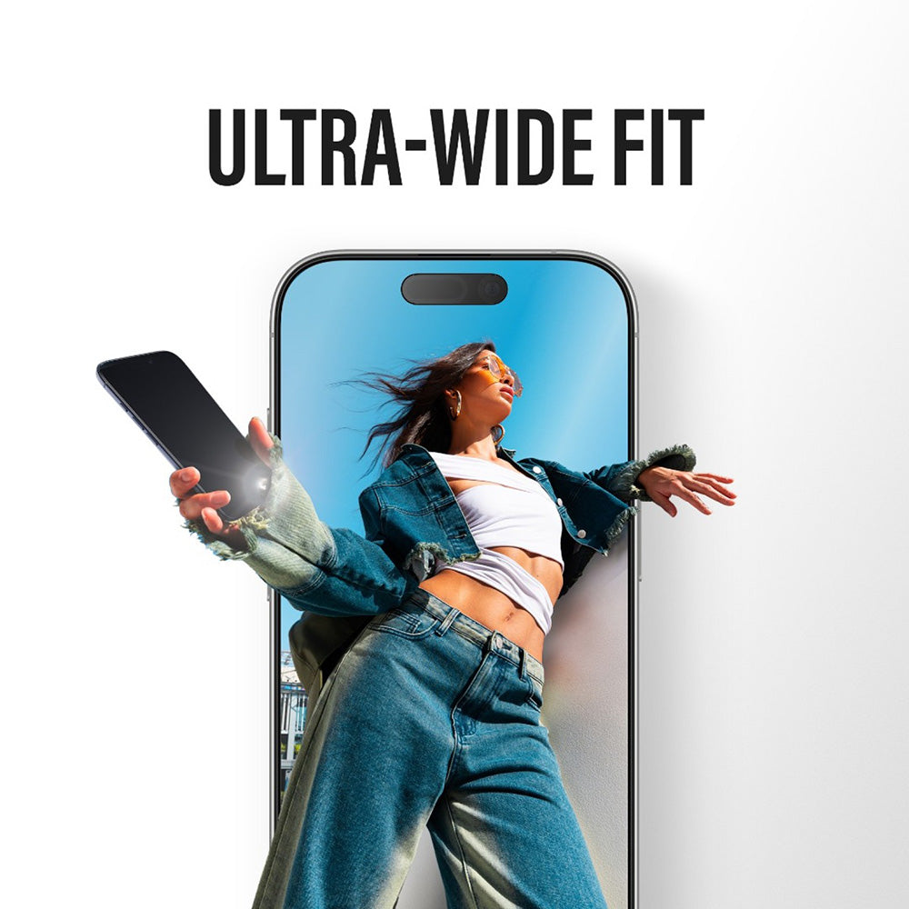Folie de protectie Ecran PanzerGlass Ultra-Wide Fit Stealth Fastfit pentru Apple iPhone 17 / 16 Pro, Sticla Securizata, Full Glue, Neagra