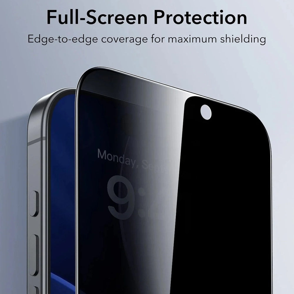 Folie de protectie Ecran Privacy ESR UltraFit pentru Apple iPhone 17 / 16 Pro, Sticla Securizata, Full Glue, Set 3 bucati