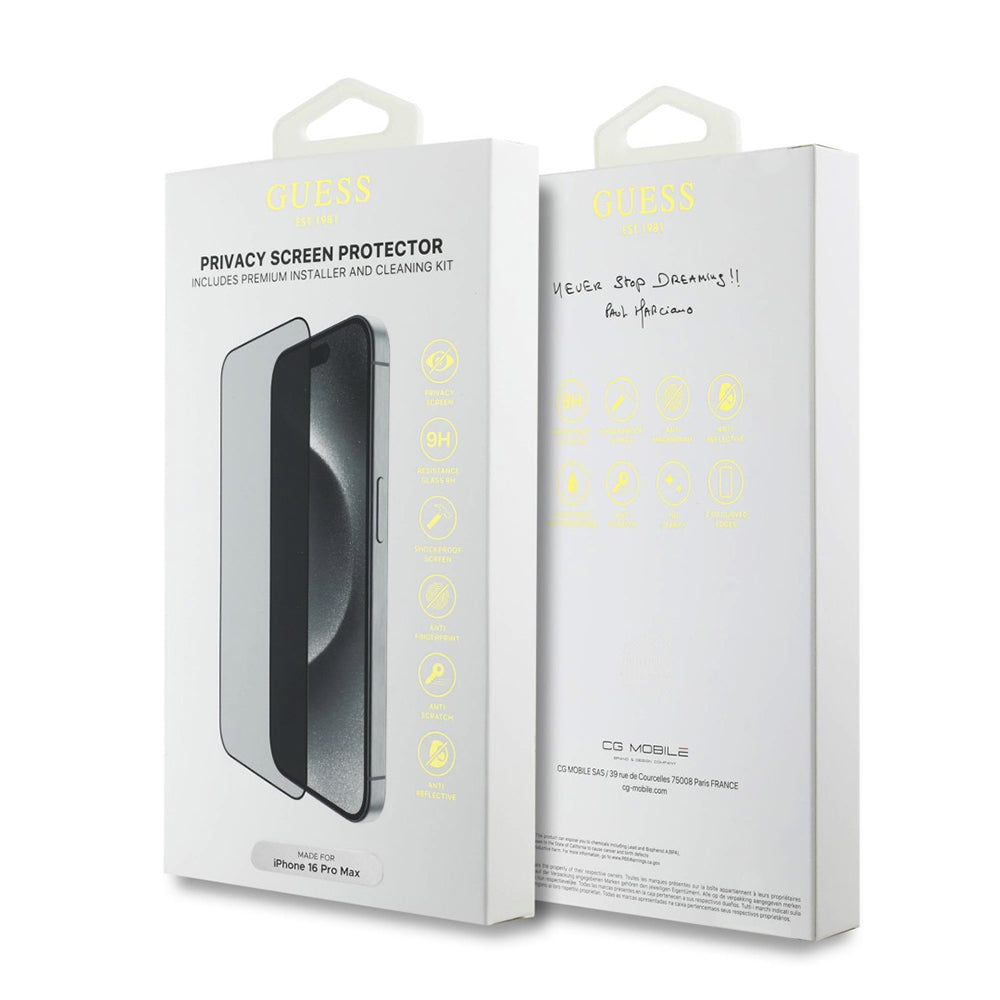 Folie de protectie Ecran Privacy Guess pentru Apple iPhone 16, Sticla Securizata, Full Glue, 2.5D