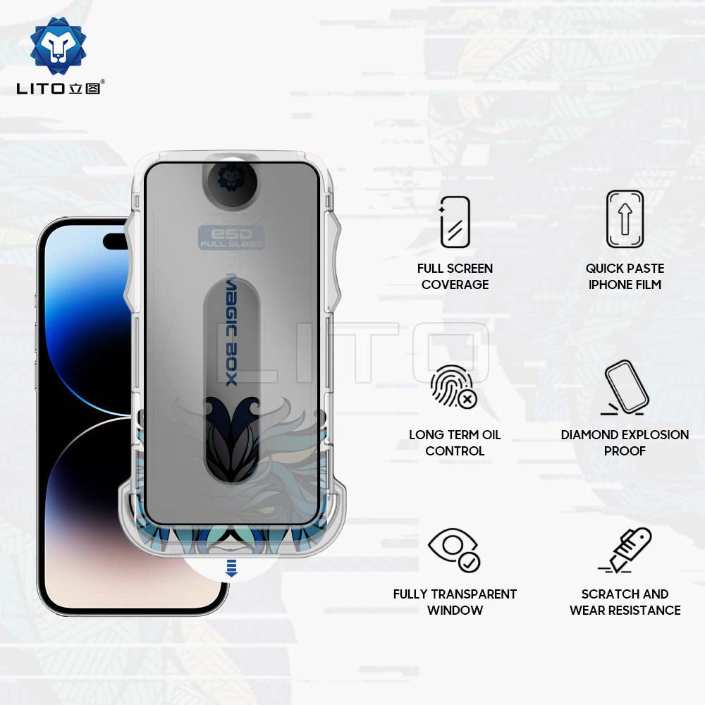 Folie de protectie Ecran Privacy Lito Magic Glass Box D+ Tools pentru Apple iPhone 16 Plus, Sticla Securizata, Full Glue