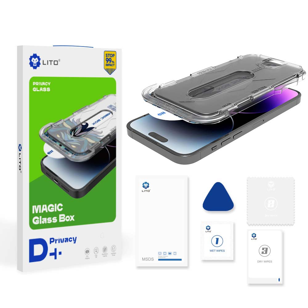 Folie de protectie Ecran Privacy Lito Magic Glass Box D+ Tools pentru Apple iPhone 16 Plus, Sticla Securizata, Full Glue