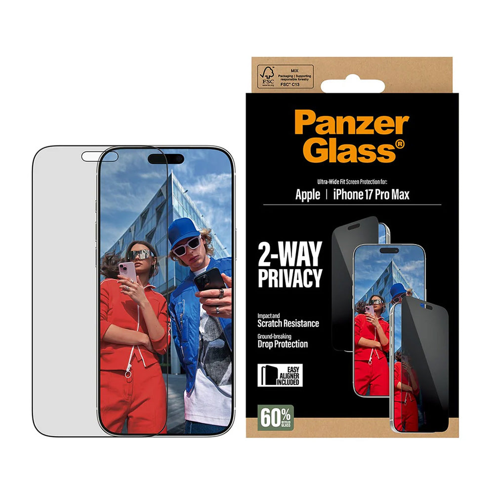 Folie de protectie Ecran Privacy PanzerGlass Ultra-Wide Fit 2-Way EasyAligner pentru Apple iPhone 17 Pro Max, Sticla Securizata, Full Glue