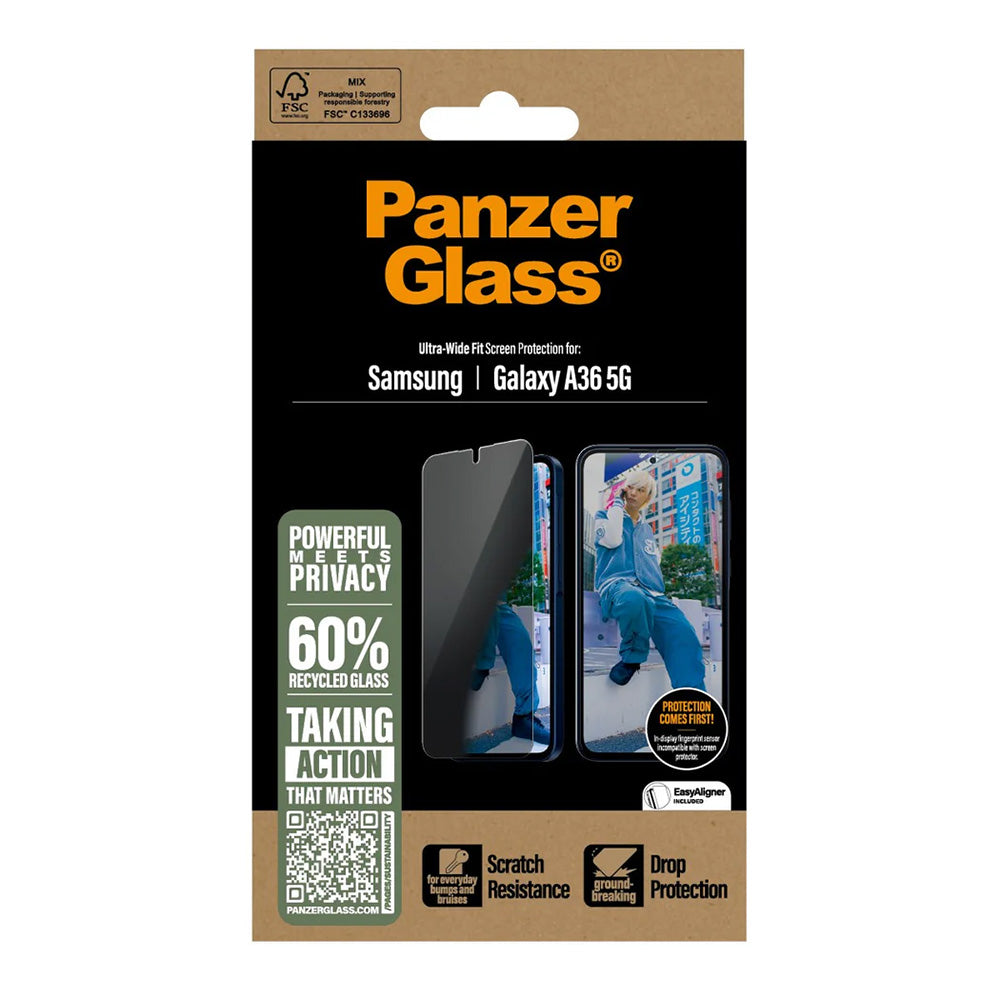 Folie de protectie Ecran Privacy PanzerGlass Ultra-Wide Fit pentru Samsung Galaxy A36 A366, Sticla Securizata, Full Glue