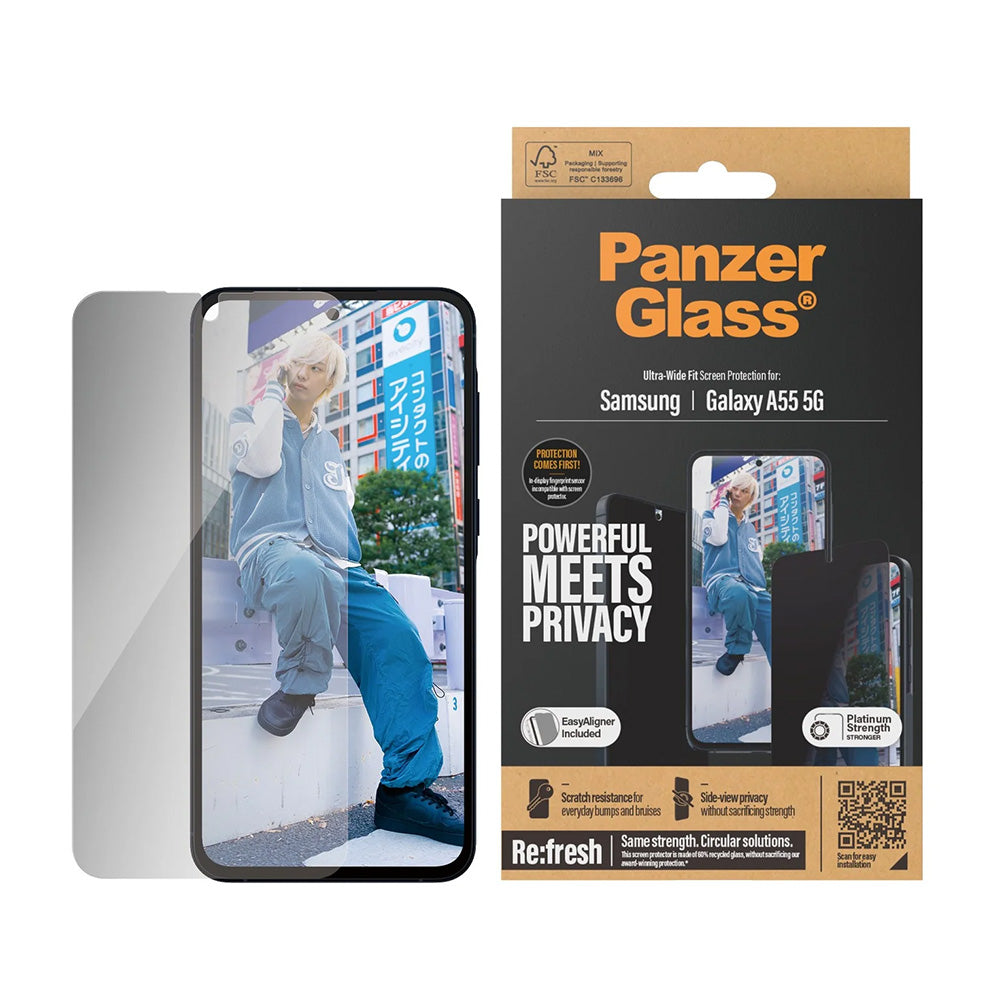Folie de protectie Ecran Privacy PanzerGlass Ultra-Wide Fit pentru Samsung Galaxy A55 5G A556, Sticla Securizata, Full Glue