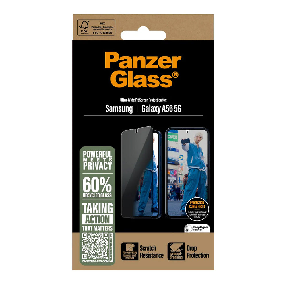 Folie de protectie Ecran Privacy PanzerGlass Ultra-Wide Fit pentru Samsung Galaxy A56 A566, Sticla Securizata, Full Glue