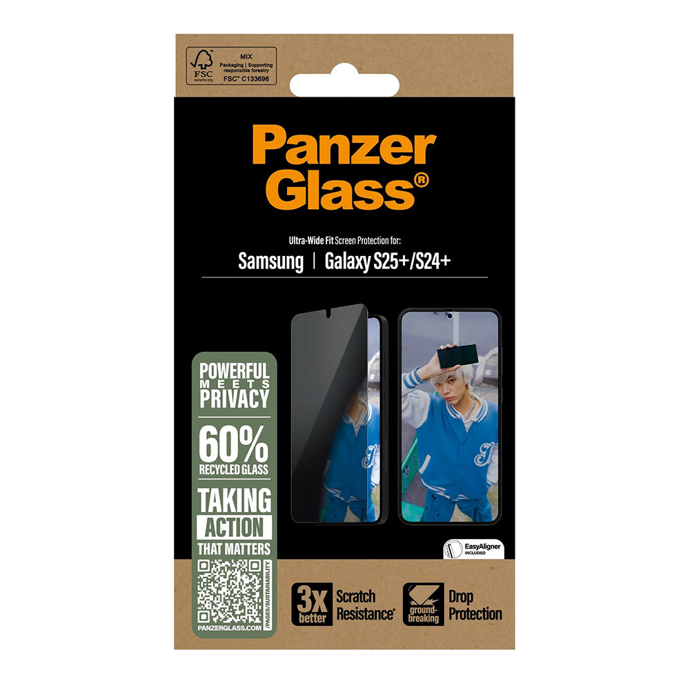 Folie de protectie Ecran Privacy PanzerGlass Ultra-Wide Fit pentru Samsung Galaxy S25+ S936 / S24+ S926, Sticla Securizata, Full Glue
