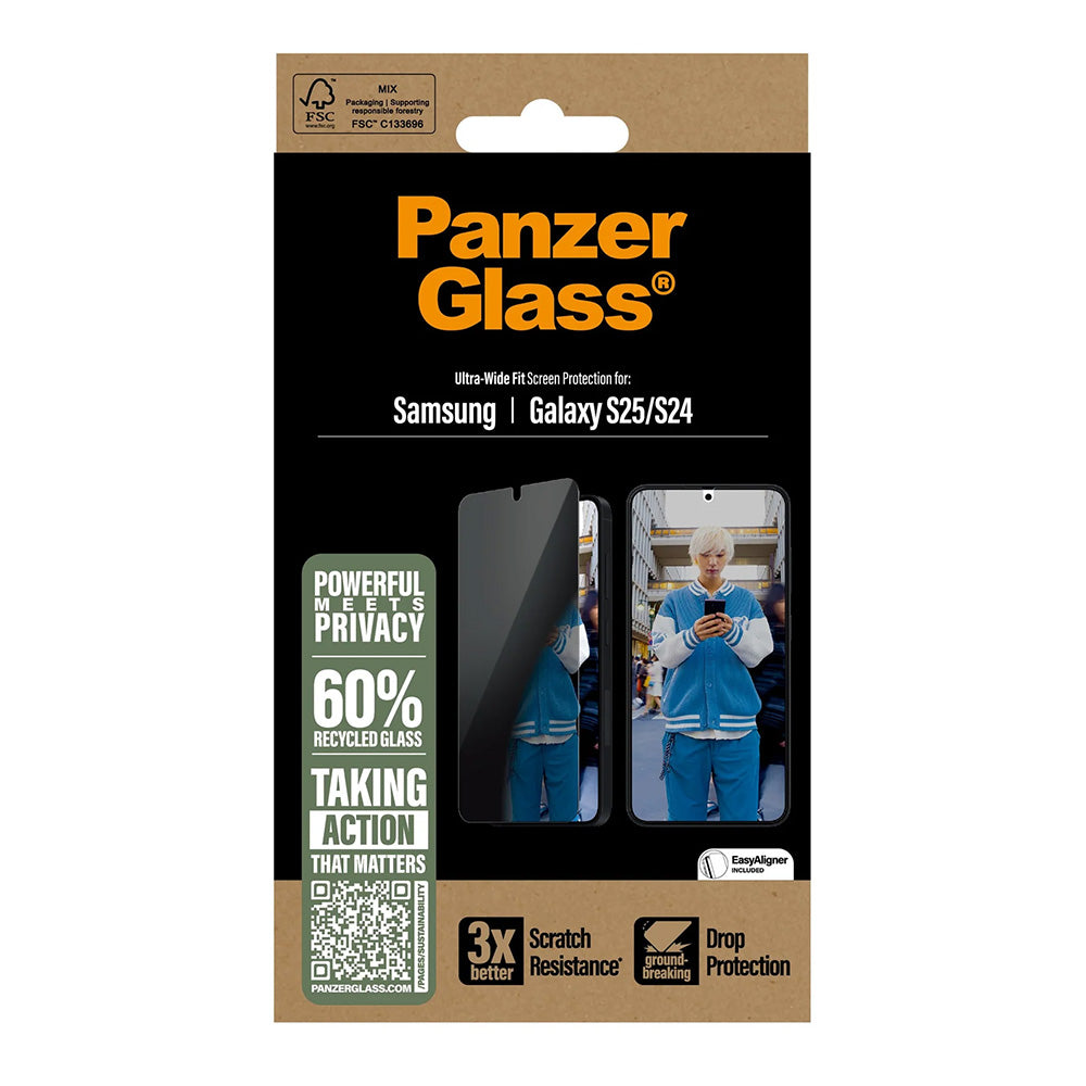 Folie de protectie Ecran Privacy PanzerGlass Ultra-Wide Fit pentru Samsung Galaxy S25 S931 / S24 S921, Sticla Securizata, Full Glue