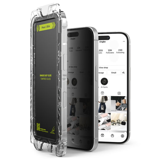 Folie de protectie Ecran Privacy Ringke Easy Slide pentru Apple iPhone 16 Plus / 15 Plus, Sticla Securizata, Full Glue, Set 2 bucati