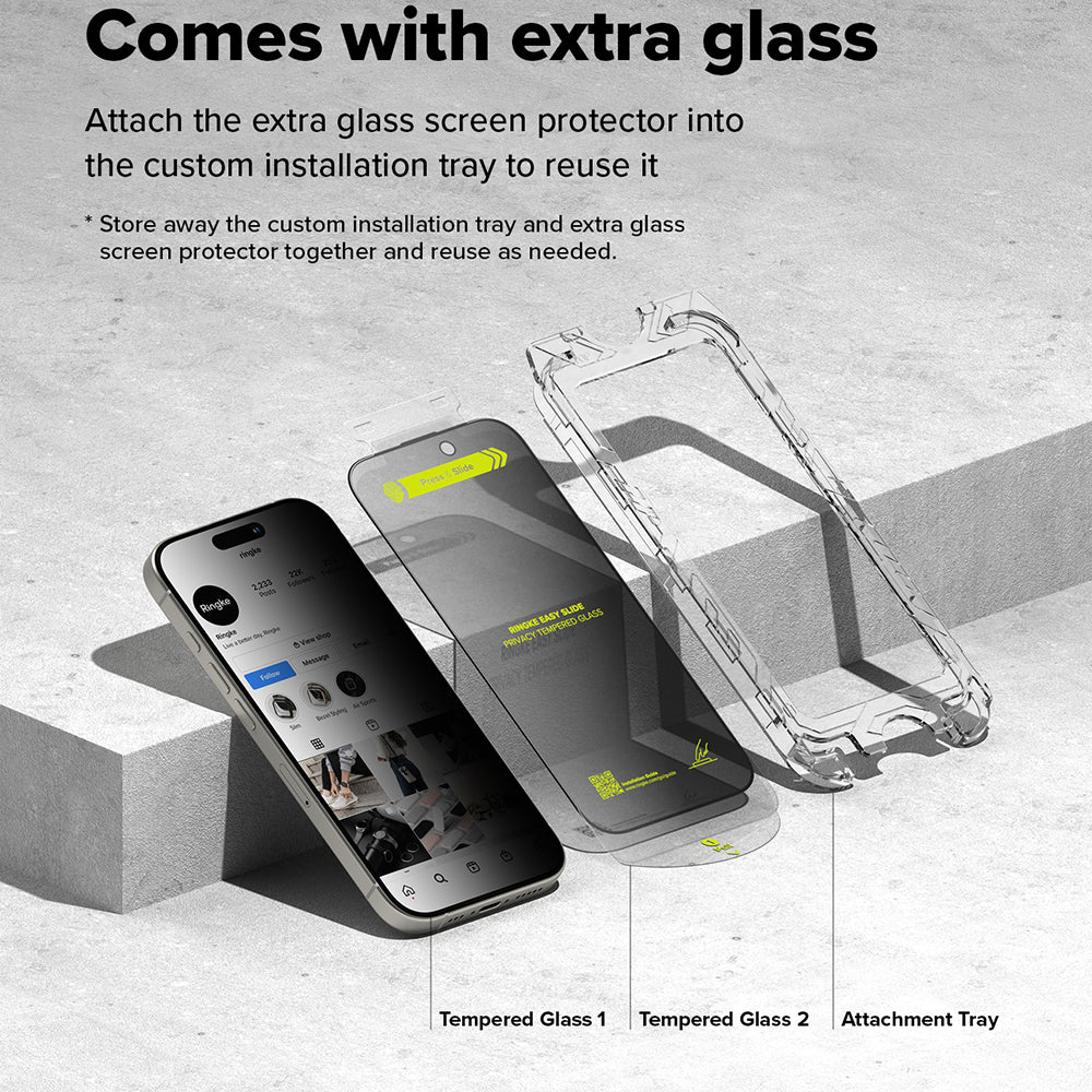 Folie de protectie Ecran Privacy Ringke Easy Slide pentru Apple iPhone 16 Plus / 15 Plus, Sticla Securizata, Full Glue, Set 2 bucati