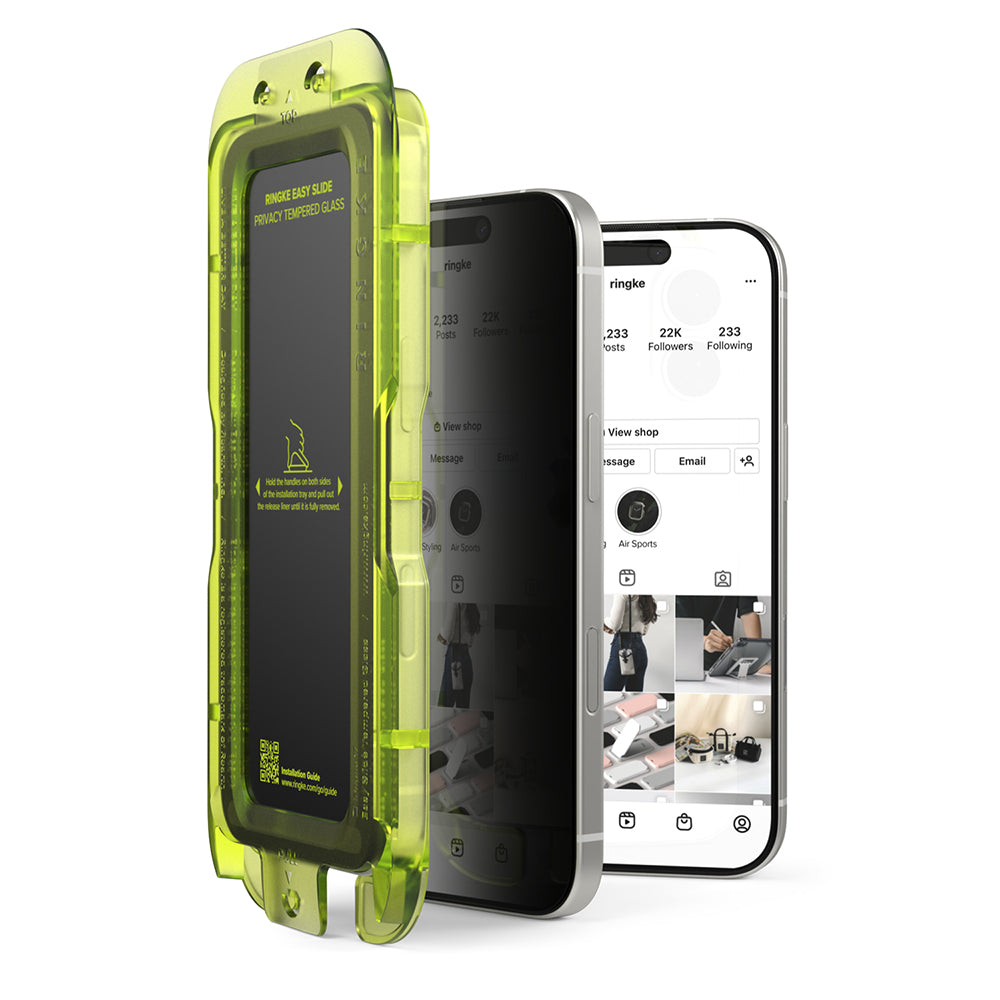 Folie de protectie Ecran Privacy Ringke Easy Slide pentru Apple iPhone 18 Pro Max / 17 Pro Max, Sticla Securizata, Full Glue, Set 2 bucati