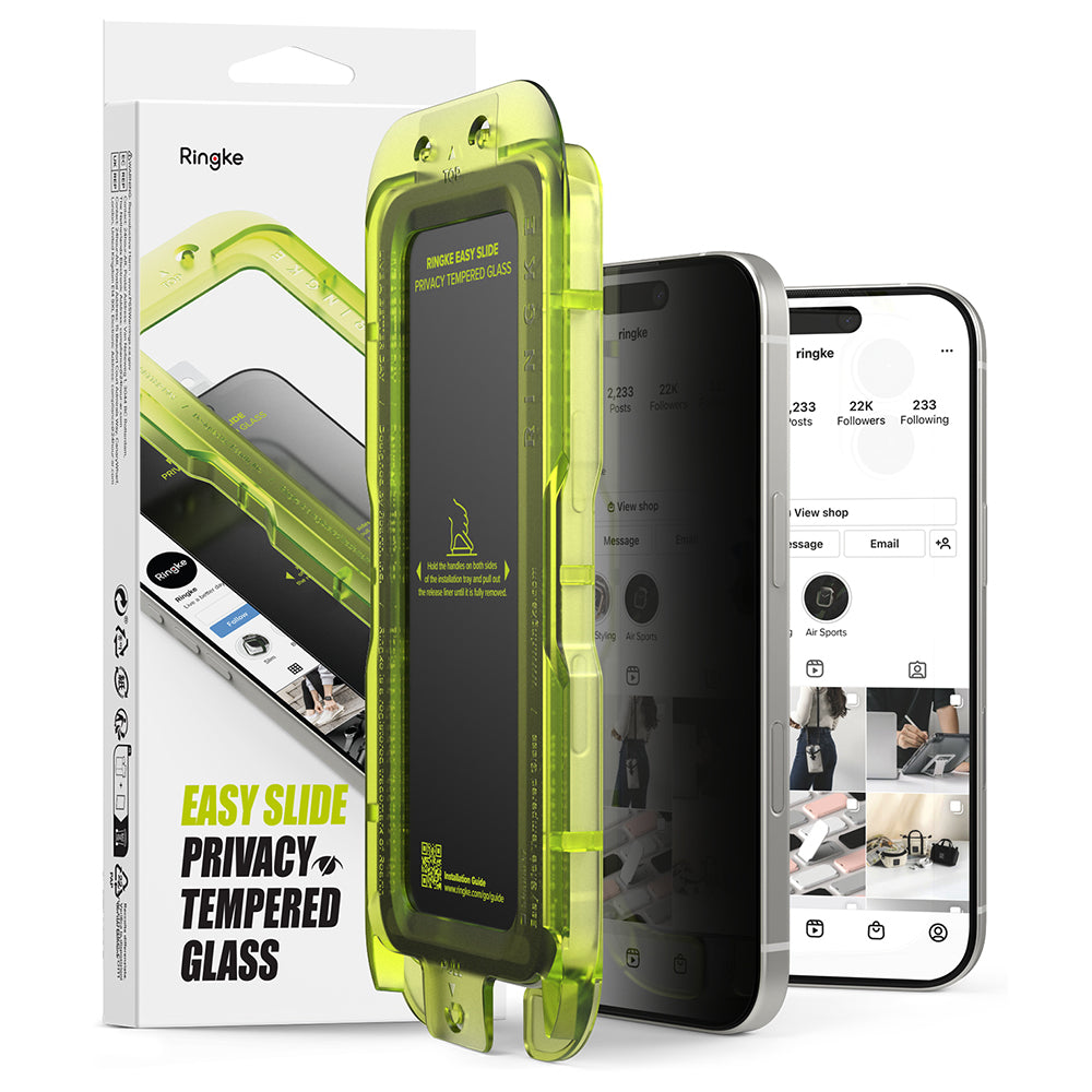 Folie de protectie Ecran Privacy Ringke Easy Slide pentru Apple iPhone 18 Pro / 17 Pro, Sticla Securizata, Full Glue, Set 2 bucati