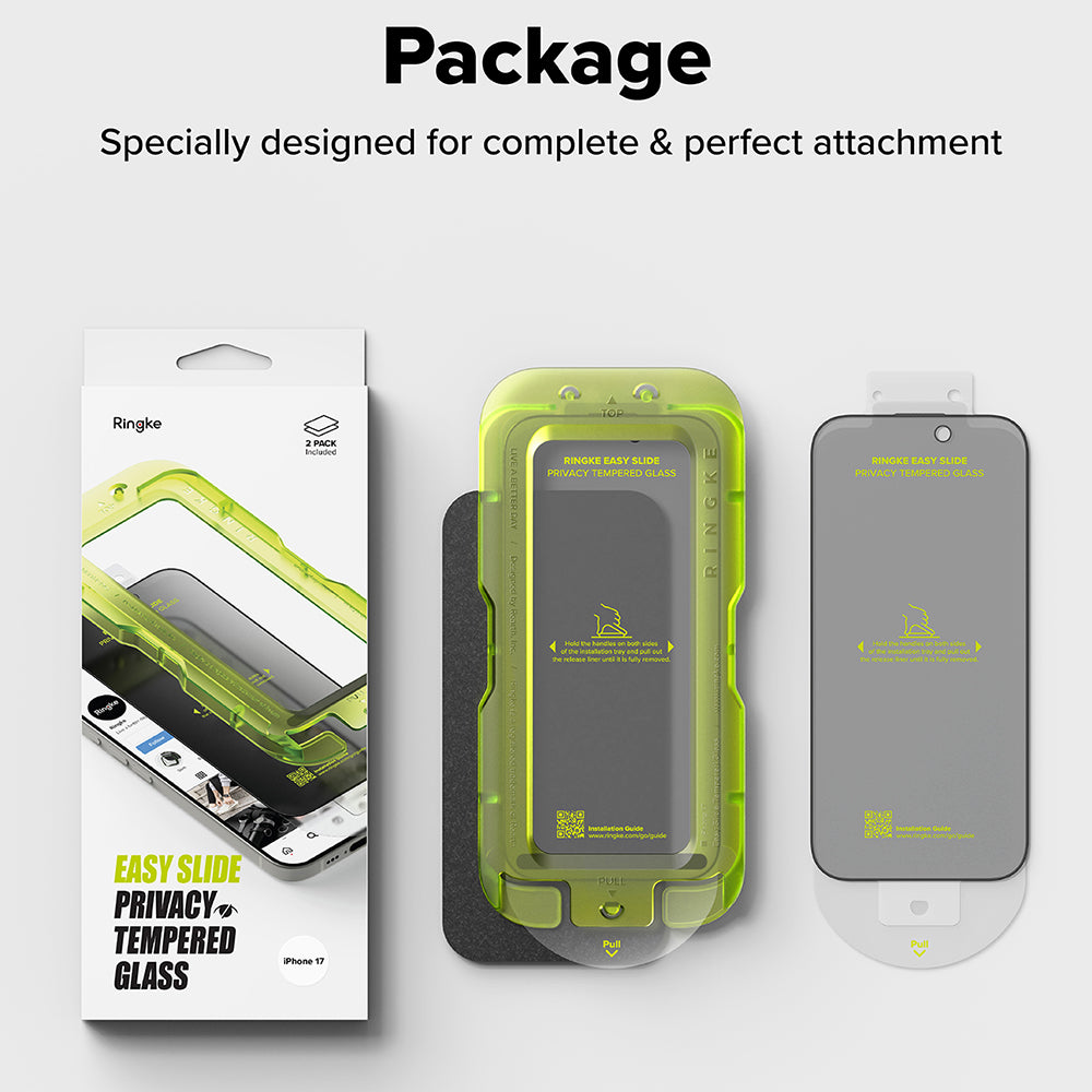 Folie de protectie Ecran Privacy Ringke Easy Slide pentru Apple iPhone 18 Pro / 17 Pro, Sticla Securizata, Full Glue, Set 2 bucati