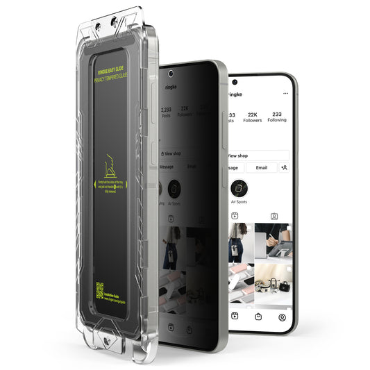 Folie de protectie Ecran Privacy Ringke Easy Slide pentru Samsung Galaxy S25+ S936, Sticla Securizata, Full Glue, Set 2 bucati