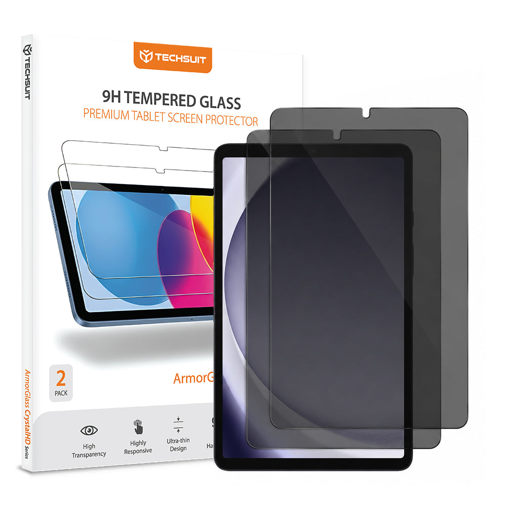 Folie de protectie Ecran Privacy Techsuit ArmorGlass CrystalHD pentru Samsung Galaxy Tab A11 / Tab A9, Sticla Securizata, Full Glue, Set 2 bucati