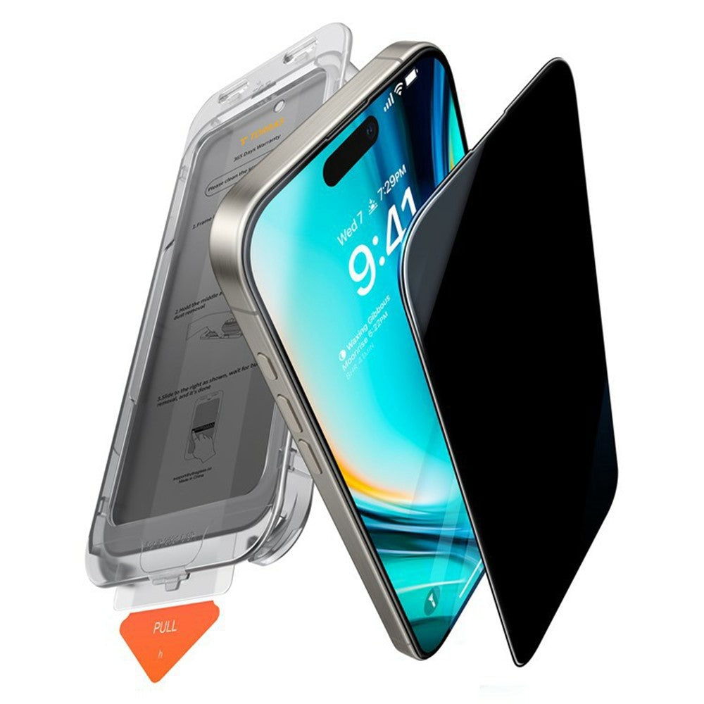 Folie de protectie Ecran Privacy Torras GlassGo Install Master pentru Apple iPhone 17 Pro, Sticla Securizata, Full Glue