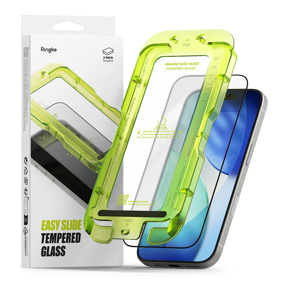 Folie de protectie Ecran Ringke Easy Slide pentru Apple iPhone 18 Pro / 17 Pro, Sticla Securizata, Full Glue, Set 2 bucati
