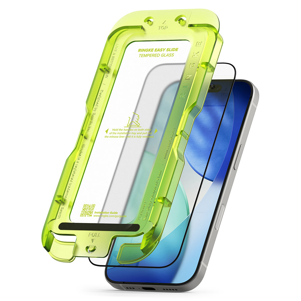 Folie de protectie Ecran Ringke Easy Slide pentru Apple iPhone 18 Pro / 17 Pro, Sticla Securizata, Full Glue, Set 2 bucati