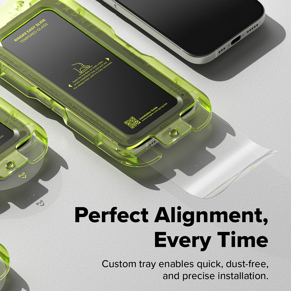 Folie de protectie Ecran Ringke Easy Slide pentru Apple iPhone 18 Pro / 17 Pro, Sticla Securizata, Full Glue, Set 2 bucati