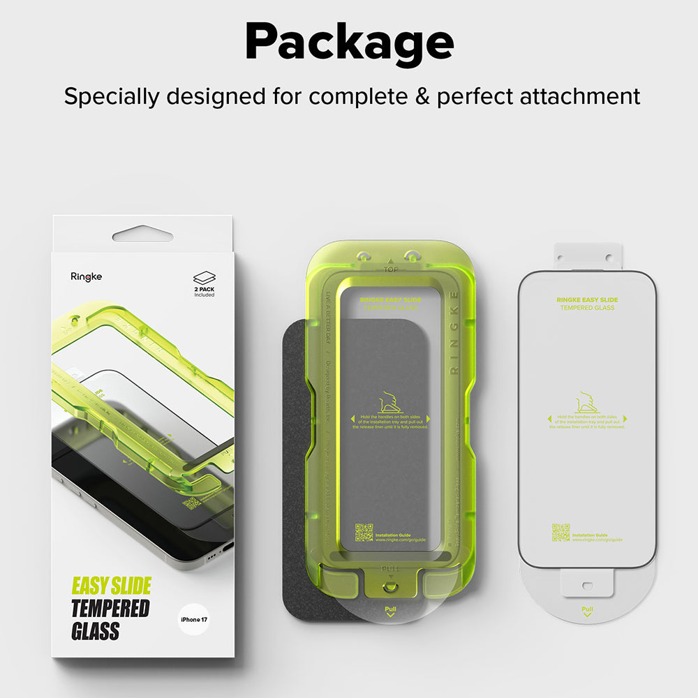Folie de protectie Ecran Ringke Easy Slide pentru Apple iPhone 18 Pro / 17 Pro, Sticla Securizata, Full Glue, Set 2 bucati