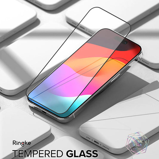 Folie de protectie Ecran Ringke pentru Apple iPhone 15 Pro Max, Sticla Securizata, Full Glue, Neagra