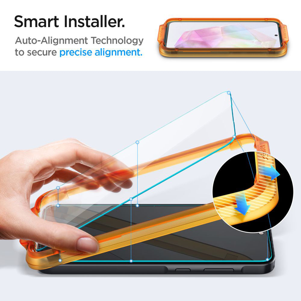 Folie de protectie Ecran Spigen GlastR Align Master pentru Samsung Galaxy M35 / A35 5G A356, Sticla Securizata, Full Glue, Set 2 bucati AGL07772