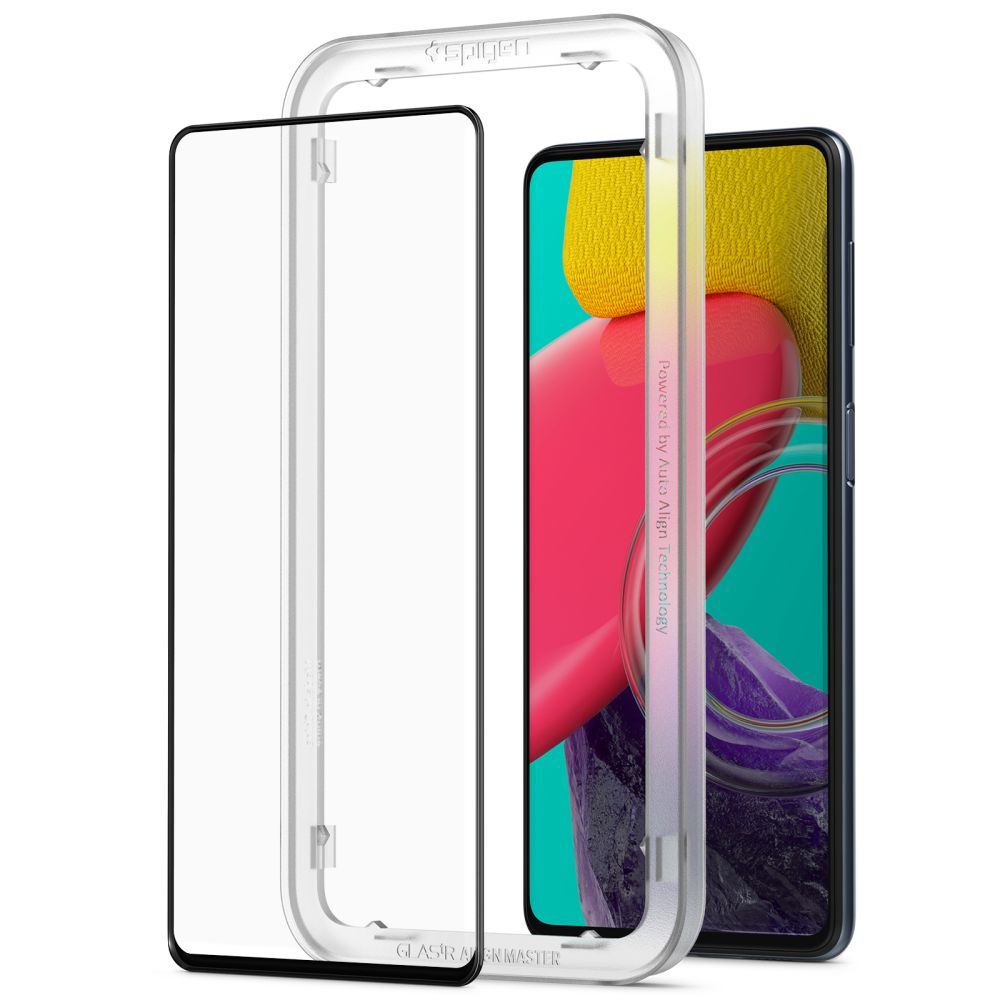 Folie de protectie Ecran Spigen GlastR Align Master pentru Samsung Galaxy M53 M536, Sticla Securizata, Full Glue, Neagra