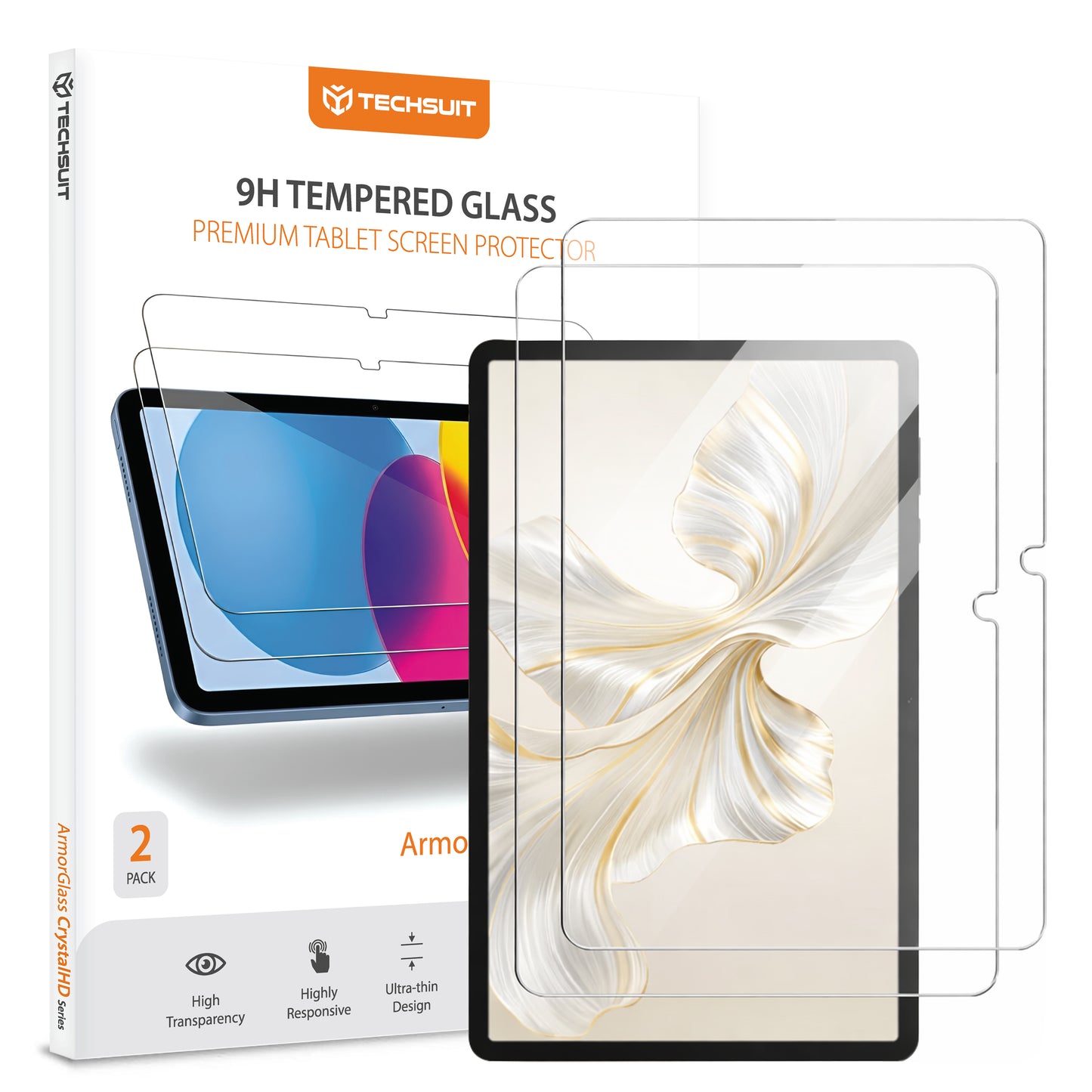 Folie de protectie Ecran Techsuit ArmorGlass CrystalHD pentru Honor Pad 10 / 9, Sticla Securizata, Full Glue, Set 2 bucati