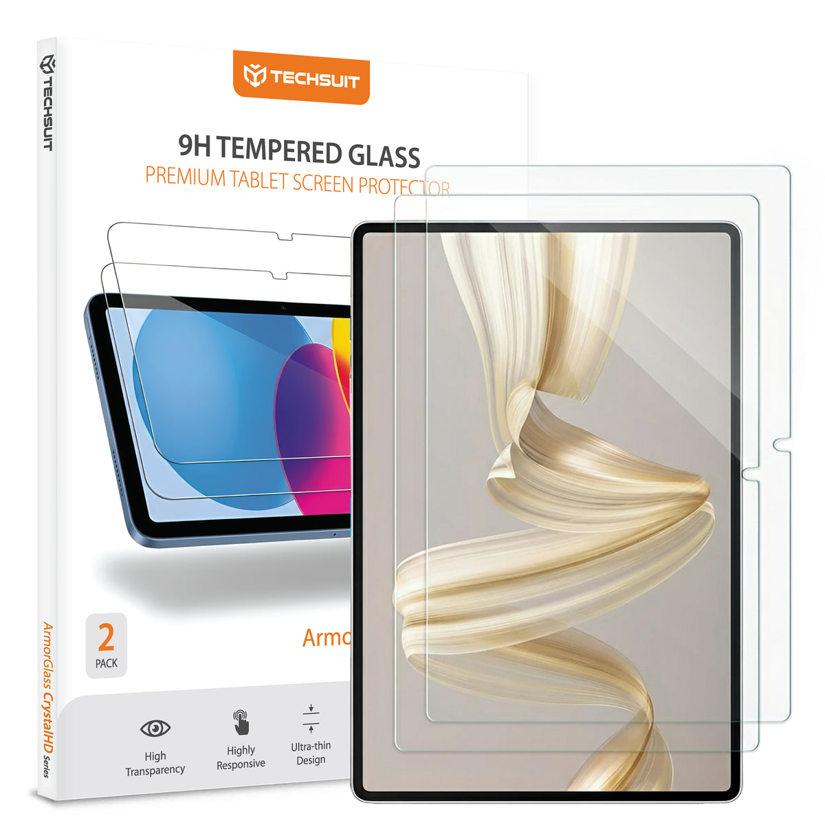 Folie de protectie Ecran Techsuit ArmorGlass CrystalHD pentru Huawei MatePad Pro 12.2 (2025), Sticla Securizata, Full Glue, Set 2 bucati