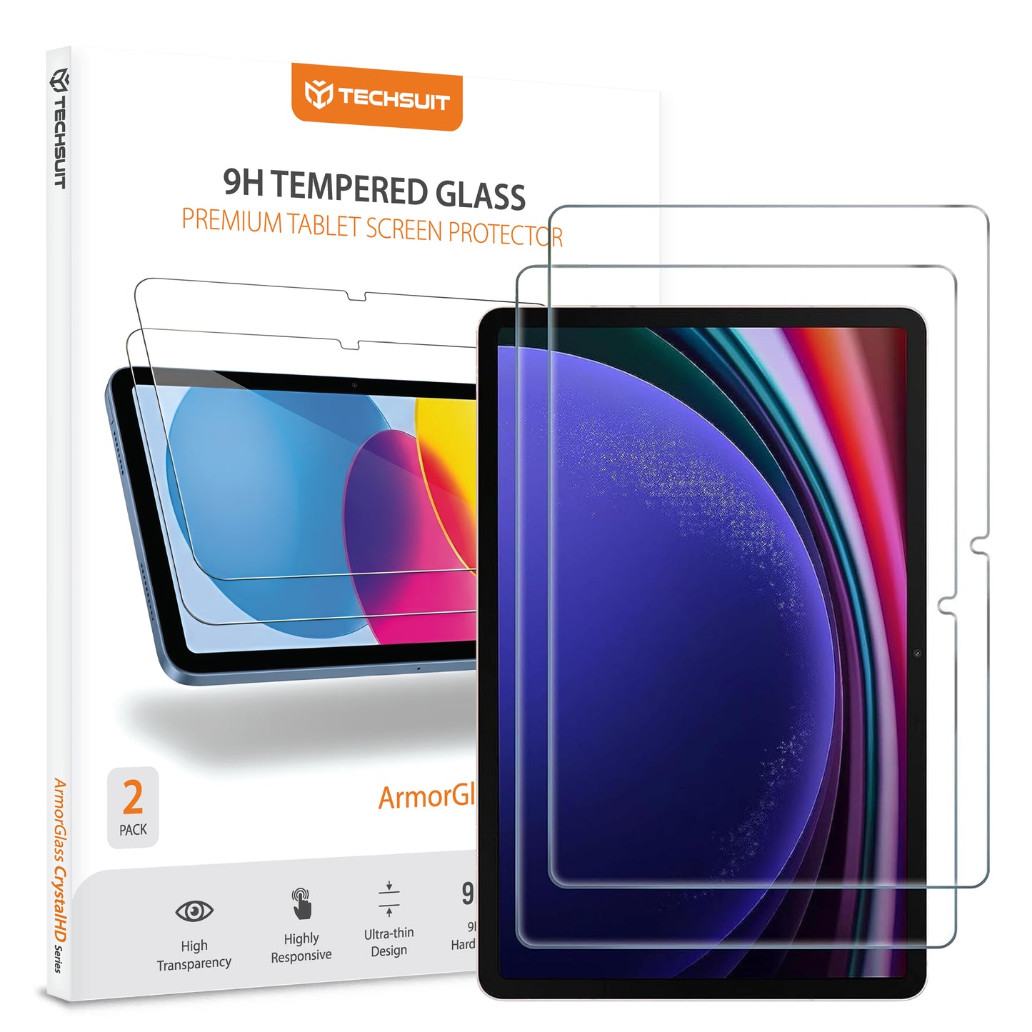 Folie de protectie Ecran Techsuit ArmorGlass CrystalHD pentru Samsung Galaxy Tab S10 Lite / Tab S10 FE, Sticla Securizata, Full Glue, Set 2 bucati