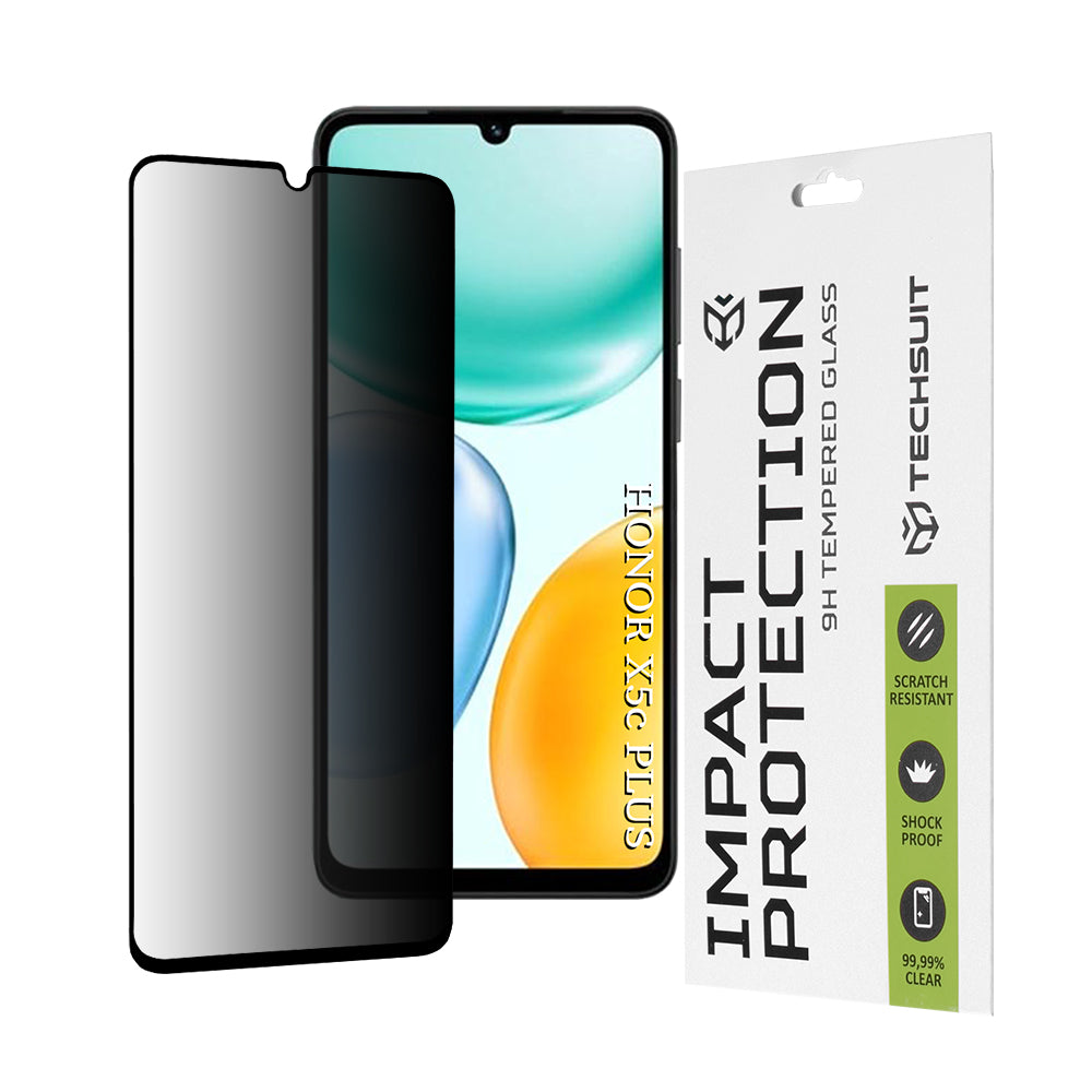 Folie de protectie Ecran Privacy Techsuit pentru Honor X5c Plus, Sticla Securizata, Full Glue, 111D